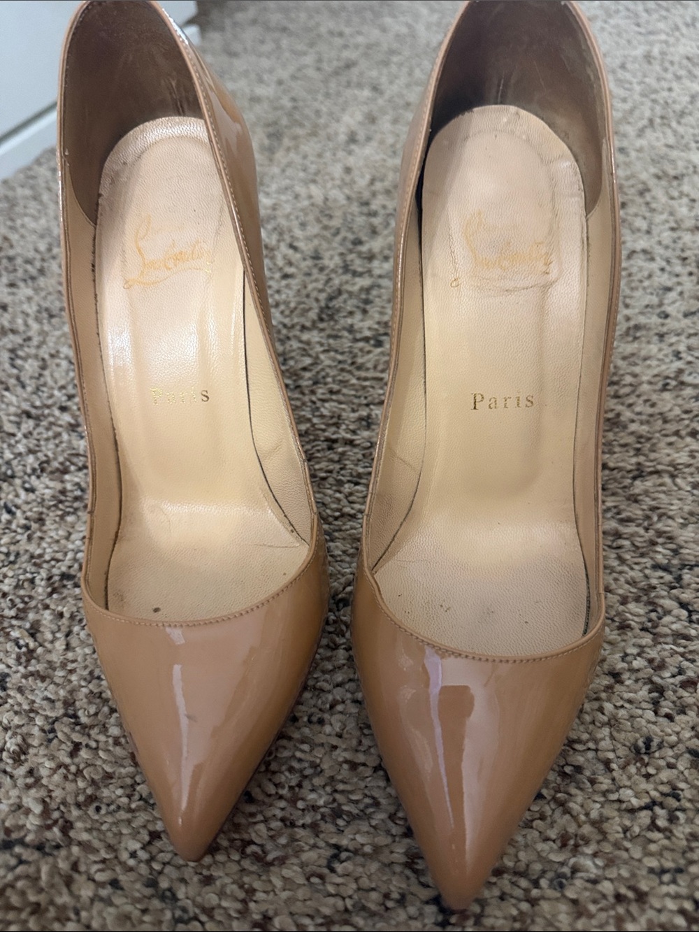 Christian Louboutin Nude Patent Pointed-Toe Pumps